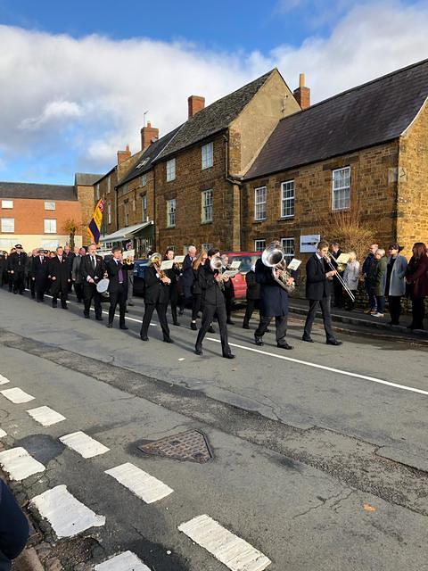 Band leading the Parade marching off