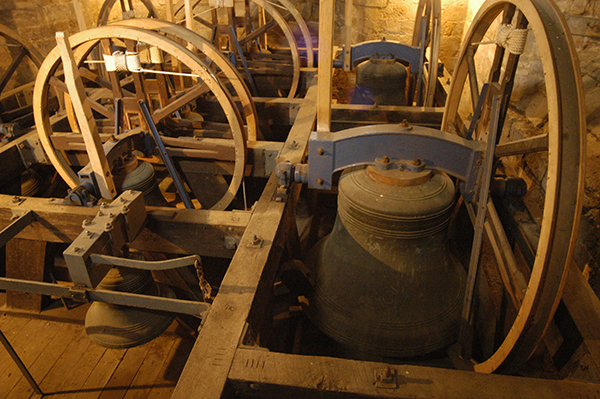 Tenor and ting-tang in the foreground showing wooden bell frame