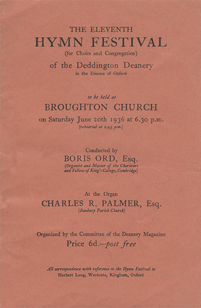 Deddington Deanery Hymn Festival, 1936, in Broughton
