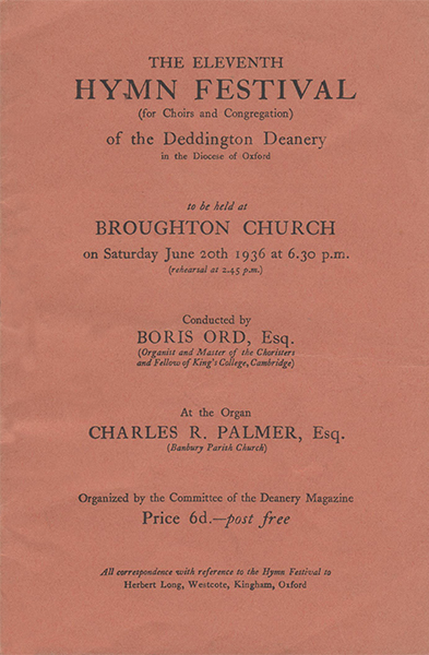 Deddington Deanery Hymn Festival, 1936, in Broughton