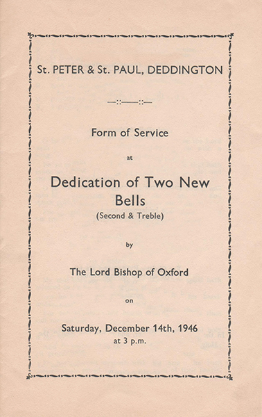 Cover of leaflet on dedication of new bells, 1946