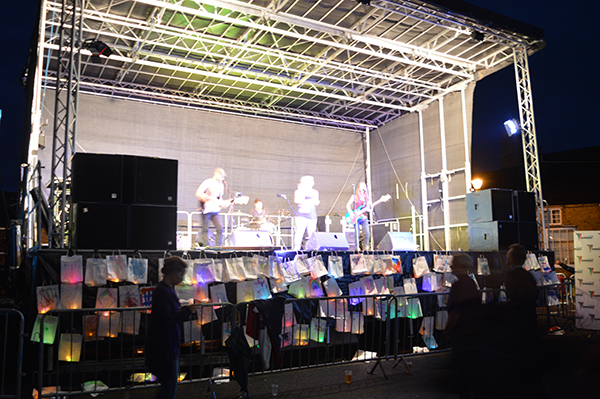 Stage with LED lighting the children's paper bags