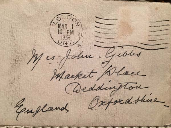 Envelope addressed to Mrs John Gibbs