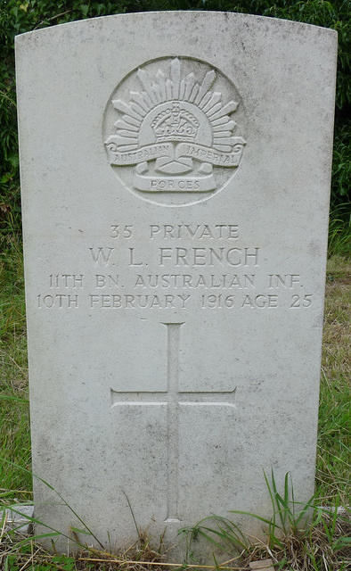 Pte William Loder French - Gravestone