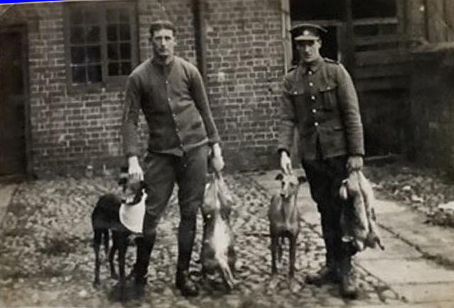 Archie with greyhounds and friend