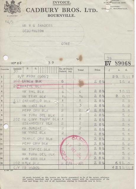 Sanders shop invoice 1939