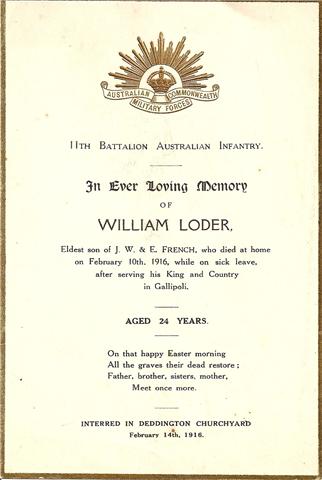 William Loder French - Funeral Service front page