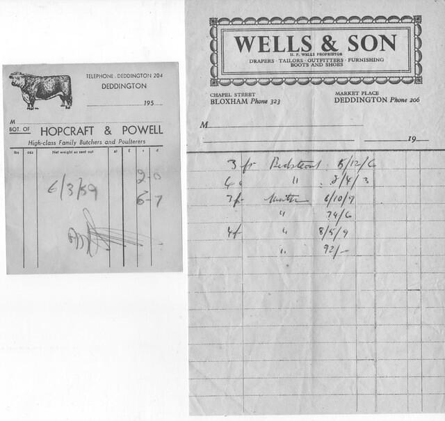 Hopcraft & Powell and Wells & Son Store bills, 1950s