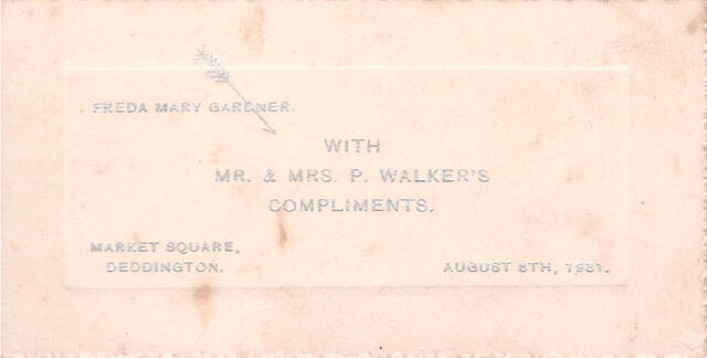 Marriage card Mr & Mrs P T Walker, August 1931