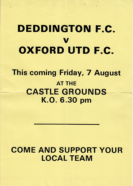 Poster for DFC centenary match against Oxford United, August 1987