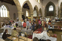 Market day during the Festival, stalls in the church