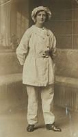 Alice Pinfold  wearing munitions factory uniform