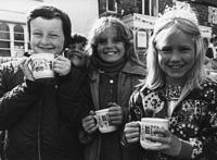 Jubilee Princess Wendy Daniels (r) and friends with their Jubilee mugs