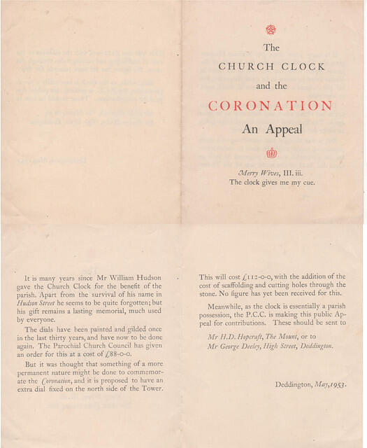 1953. Church clock & Coronation Aappeal