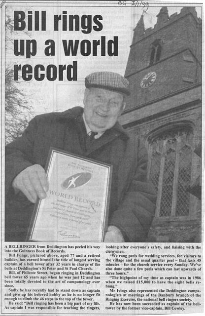 Bill Ivings achieves bell ringing record