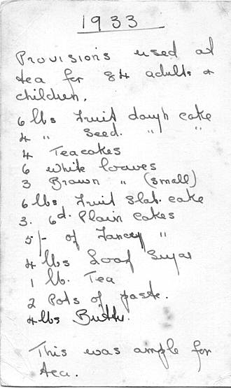 Items for Chapel tea party, 1933