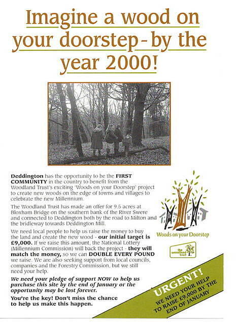 Flyer inviting contributions towards Daeda's Wood, 1986