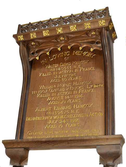 Three Hancox brothers - Memorial carved by their father