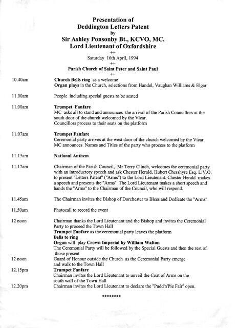 Programme of the unveiling of the coat of arms