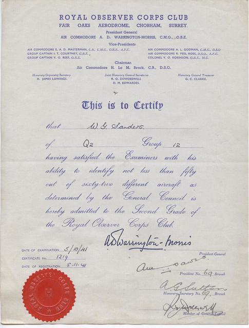 Walter Sanders ROC certificate