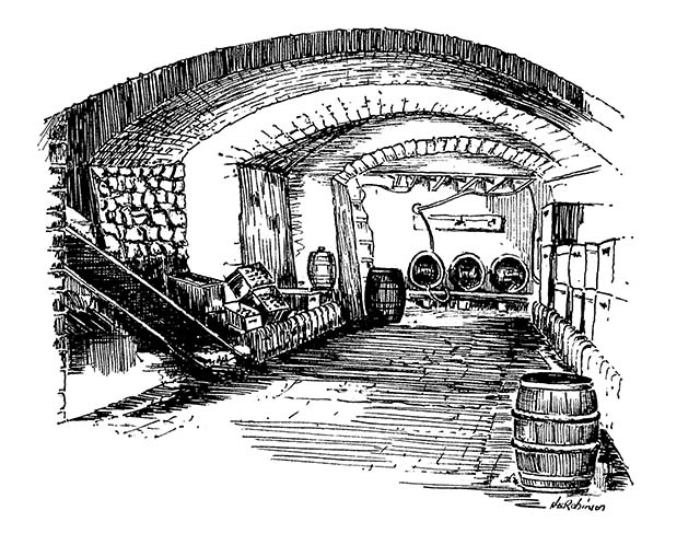 Crown and Tuns cellar, drawn by H.E.Robinson