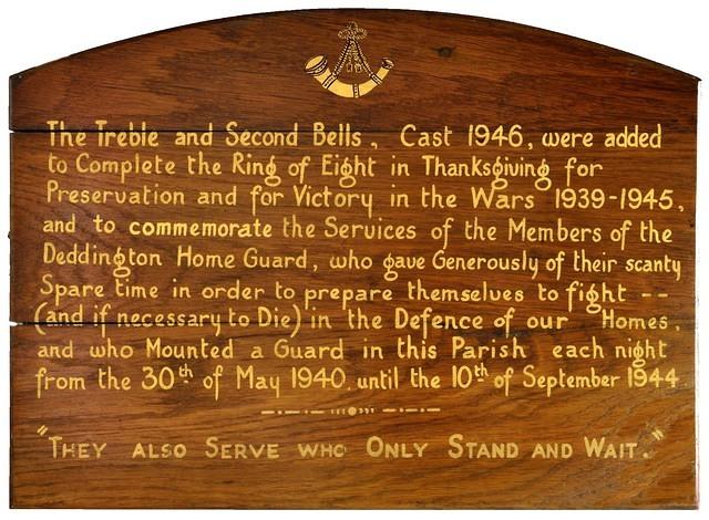 Church bell ringers' plaque to Home Guard