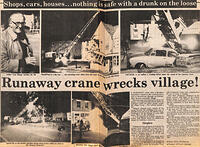 Runaway crane wrecks village