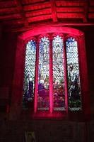 Church window lit for the jazz evening