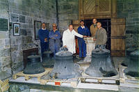 The bell hanging team: (l to r): Ron Canning, Whites' employee, Bill Ivings, Whites' employee, Bill Cowley and John Reynolds 