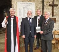 The Rt Rev Colin Fletcher (l) with Mr Gwylym Hughes (cl), Mr Michael Allbrook (cr) and Cdr R Forsyth RN (r)