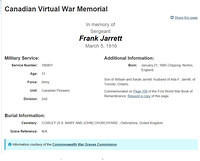 Canadian Virtual War Memorial - Frank Jarrett