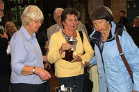 Kath Morris, winnner of the Welford Cookery cup, with Wendy Burrows, organiser (l) and Jean Welford (r)