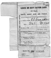 Stoker Edward Dumbleton - leave ration card