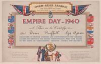 1940. D Profitt Empire Day Cert. Rev says 'For making scarves & helmets for the soldiers and airmen'